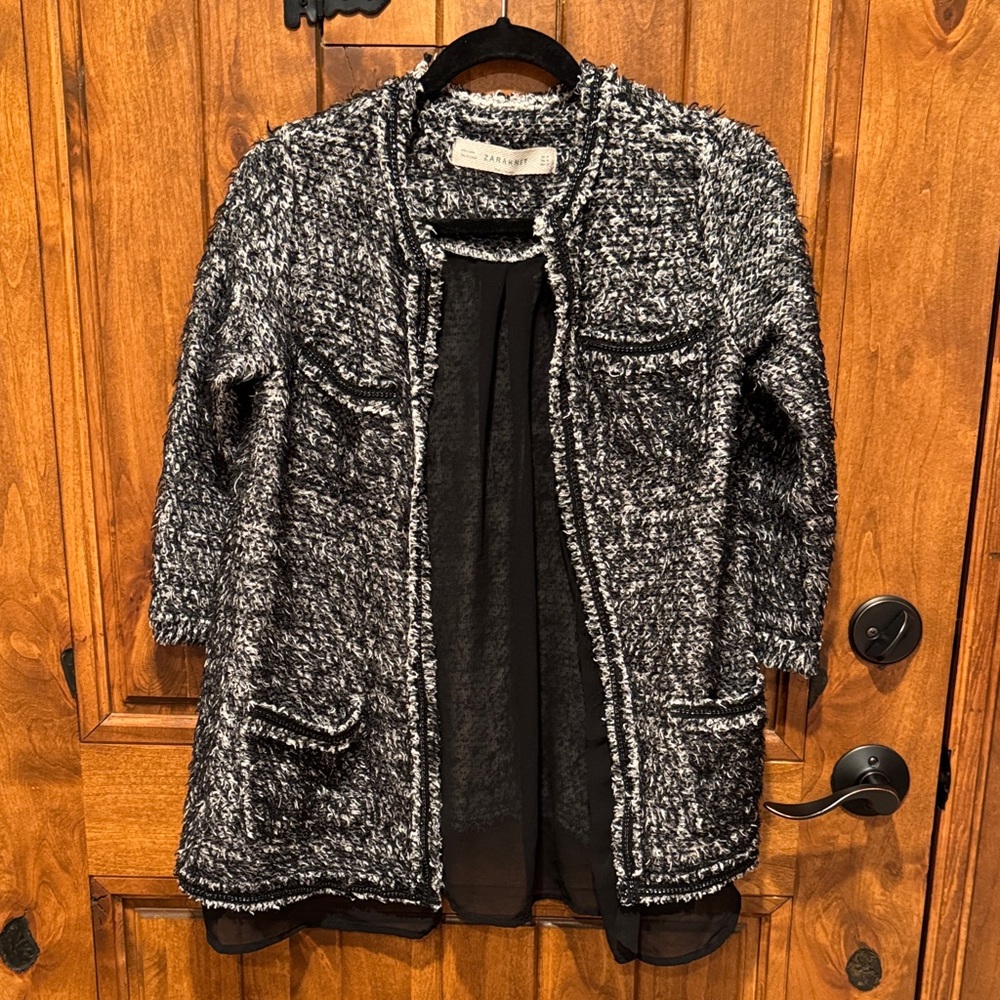 Zara Black and White Textured Cardigan